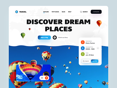 Travel - Discover Web Site adventure application baloons booking design destination discover explore flight holiday landing page nature tourism travel travel agent traveller trip trip planner ui vacation