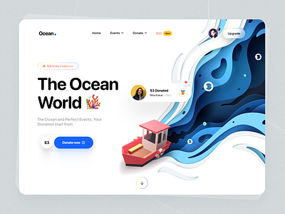 Ocean - Landing Page agriculture charity donation landing page dotate eco friendly environment farming gogreen landing page design nature ocean papercut save oceans save planet sea sustainable energy trash tree ui ux user interface