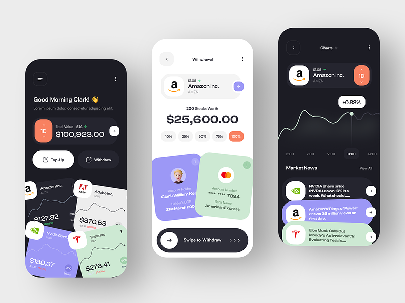 Stocks Investments: App design by Matthew Galt for QClay on Dribbble