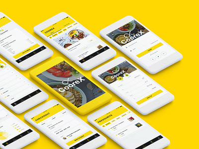 Corex UI UX app art character clean design flat food foodapp illustration login ui ui ux design ux ux ui ux design yellow