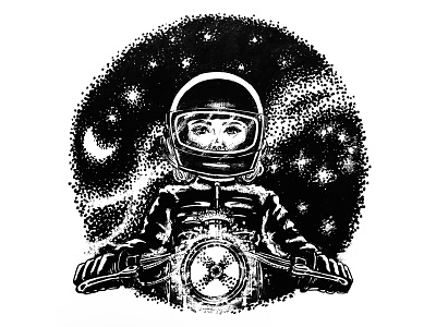 Nightrider analog art handdrawn illustration ink motorcycle portrait