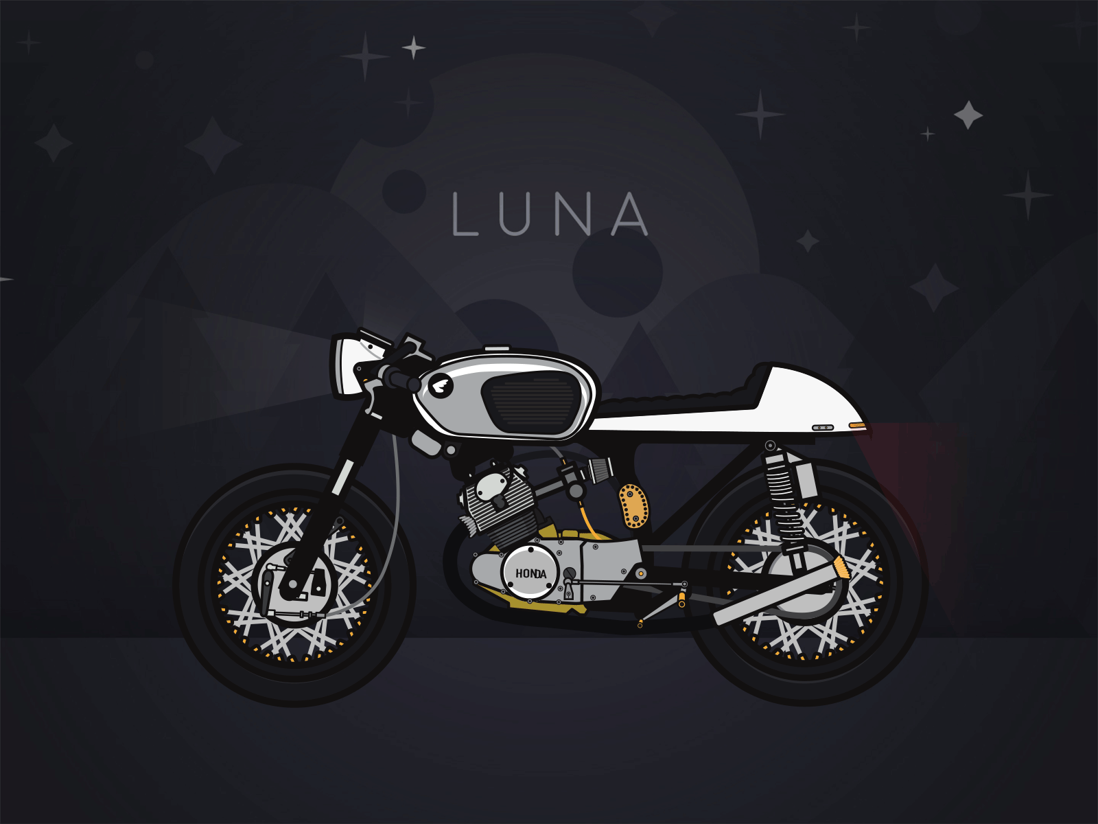 "Luna" 1964 Honda CB160 Café Racer animation art cafe racer design drawing gif illustration motorcycle vector