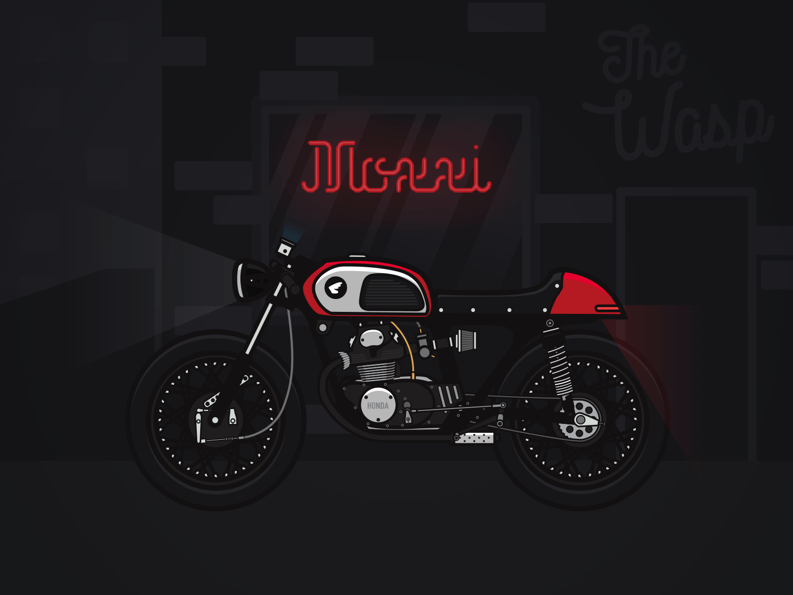 "Moxxi" 1972 Honda CB175 Café Racer animation art cafe racer design drawing gif illustration motorcycle vector