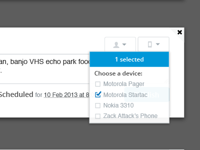 Device Dropdown device feature message modal product promoted select ui