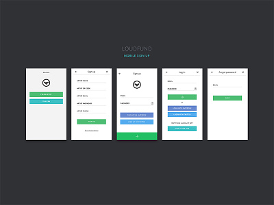 Loudfund Mobile Sign Up button facebook form ios mobile modal onboarding sign twitter up ux