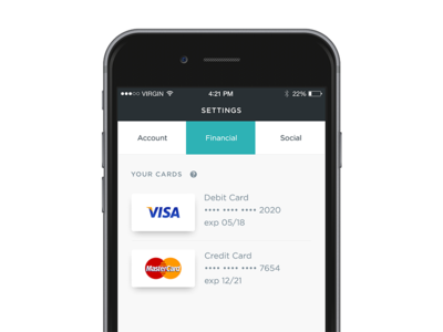 App Settings account card credit ios management mobile payments settings ui ux