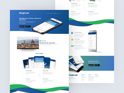 Brightwell Landing Page (Concept) design dope flow mobile product ribbon screens shots sick vibe web