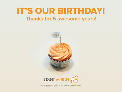 UserVoice Turns 5! birthday card cupcake design flag graphic orange type