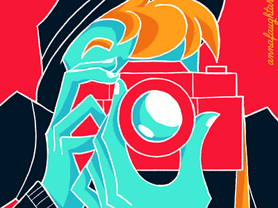 Photographer bright color camera character design concept design geometric illustration journalist limited color motion design paparazzi photographer photoshoot red