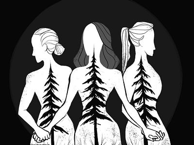 Dad Planted Trees black white character design concept dad design father grief illustration minimal motion design sad silhoutte sisters texture trees