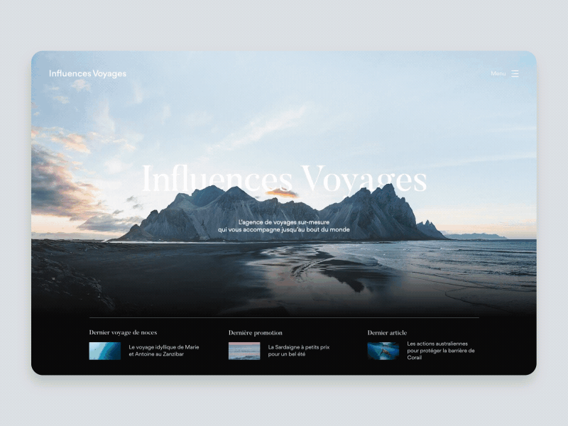 Travel Website - Influences Voyages - Parallax after effects animation landing page nature parallax travel ui website