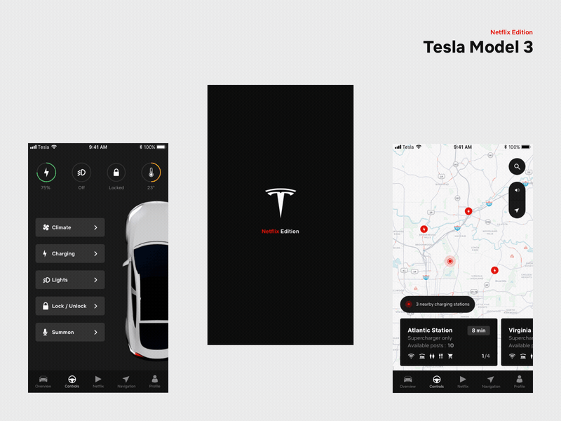 Tesla x Neftlix - Redesign Concept animation app dashboard interaction netflix redesign redesign concept tesla ui ux