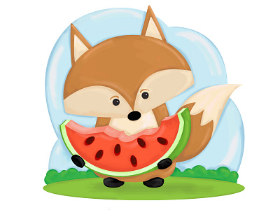 Fox eating watermelon characterdesign fox illustration watermelon