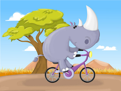 Rhino Ride animal bike biking character illustration rhino