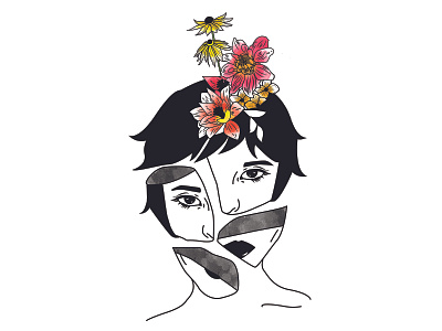 woe is she black ink feminism floral illustration illustrator ink minimal watercolor