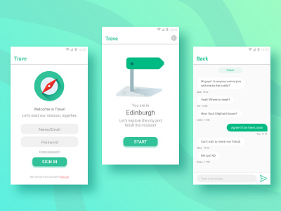 Trave App app branding chat city design form icon illustration label landing page login post report typography ui user interface ux vector
