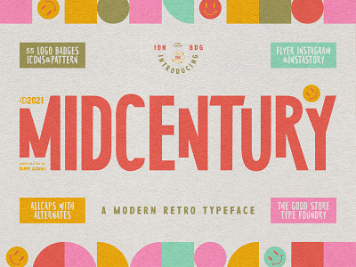 MidCentury - A Modern Retro Typeface 50s allcaps badges fifties flyer font fonts illustration instagram instagram story logo mid century mid century midcentury poster retro smiley trend typeface vintage