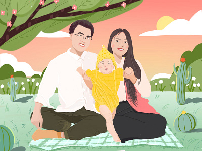 family cartoon baby cartoon cute design family green app happy illustration love picture ui wish