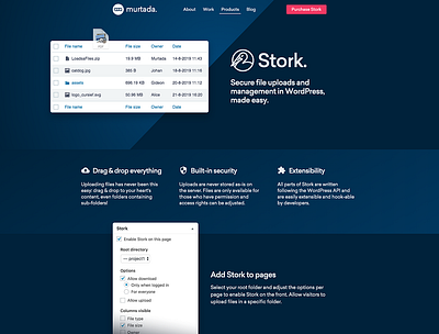 Stork product landing page css3 dark dark ui design gradients html javascript logo plugin svg website