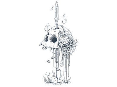 Mermaid skull artwork clothing concept design illustration procreate skeleton skull tattoo