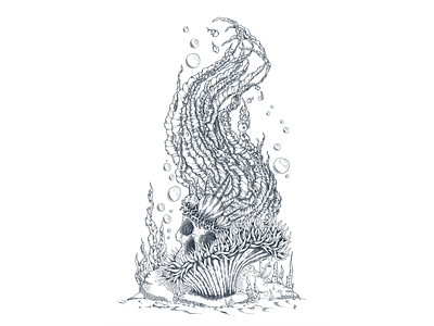 Lady Actinia clothing design etching graphic illustration procreate seaweed skull skullyjuly underwater
