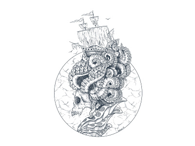 Queen of the Sea graphic art hatching illustration monster procreate queen tattoo