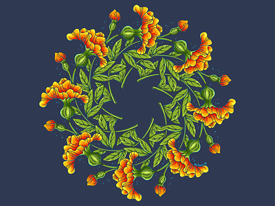 Marigolds flowers adobe illustrator art botanical illustration flowers illustration mandala marigold vector wreath