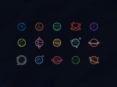 Planet Icons Set astronomy icon icon set illustration line art planetary planets space ui vector