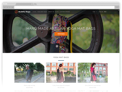 Buddha Bags Homepage animated ecommerce responsive shopify yoga