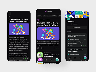 News Mobile App dark mode graphic design illustration mobile news ui ux