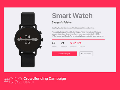 Daily UI #032 - Crowdfunding Campaign app design card card design crowdfunding crowdfunding campaign daily daily 100 challenge dailyui design smartwatch ui uidesign watch watches