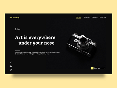 Art is everywhere art black camera clean concept landing page minimalist website