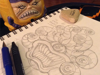 WIP - Beholder coffee dd dnd drawing dungeons and dragons illustration m.o.d.o.k pencil sketchbook work in progress