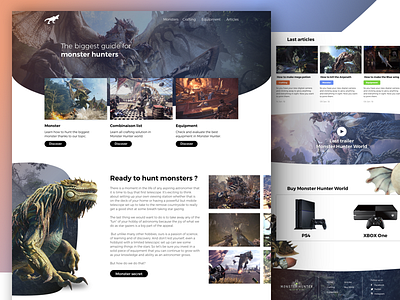 Monster Hunter World website - UI Design monster hunter world ui design website