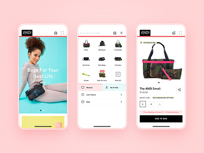 Accessories Website Mobile Screens accessories bag brand design ecommerce home page mobile responsive shop ui user interface ux uxui web