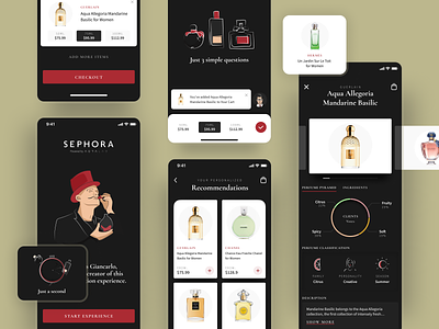 Ai powered Perfume Shopping Assistant Design app appdesign cards character clean crafts hbtat icons illustration mobile mobile app mobile design perfume perfumes product productpage ui user interface ux uxui