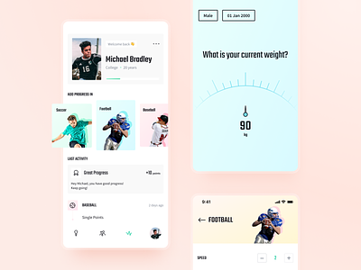 Daily Activity Tracking App app app design application bright clean colorful design light ui onboarding palette profile quiz screens sport sport app tracking app ui user interface ux uxui