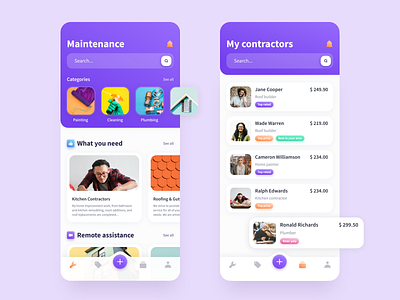 Contractors ordering app app app design application bright ui cards ui contractor design playful ui user interface ux uxui violet