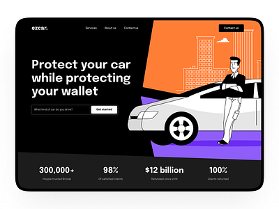 Car insurance website bright car car insurance character clean color design hero image illustration insurance typography ui user interface web