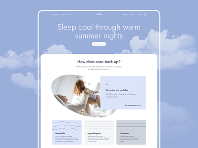 Ease mattress website branding clean clouds design graphic design home page landing logo mattress sleep ui ux uxui visuals web website