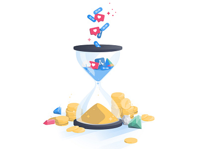 Capitalize on your App's Momentum app branding design hourglass illustration illustrator likes money money app qwil time vector web illustration