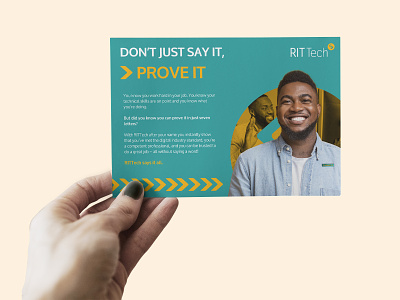 RITTech Campaign - Don't just say it, prove it. DM piece b2c branding direct mail experience design graphic design illustration marketing campaign postcard print design typography vector