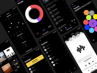 Music App album app black chart color dark design icon minimal mobile music storage typography ui ux