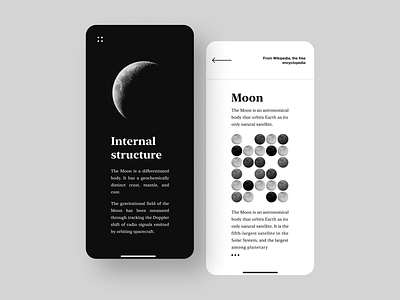 Wikipedia: Design for design app black circle dark design icon minimal mobile moon pattern space typography ui white