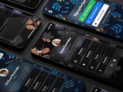 Taplink app dark design illustration leaf link login minimal mobile pattern profile registration taplink typography ui web