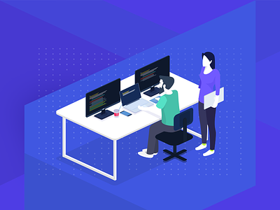 Hiring Backend Developers and More backend code developer hiring illustration isometric job table workspace
