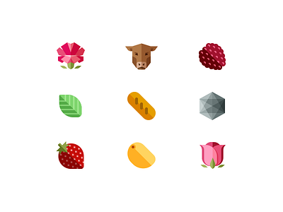 Secret Icons (WIP) beef bread carnation cow flower fruit icons mango mint raspberry rose strawberry