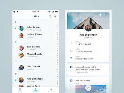 Contacts app cards contacts email facebook instagram mobile people social