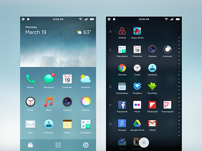 Home screens I apps date desktop icons list mobile os phone system weather