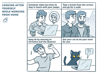 Looking after youself while working from home cat comic illustration wellness workingfromhome